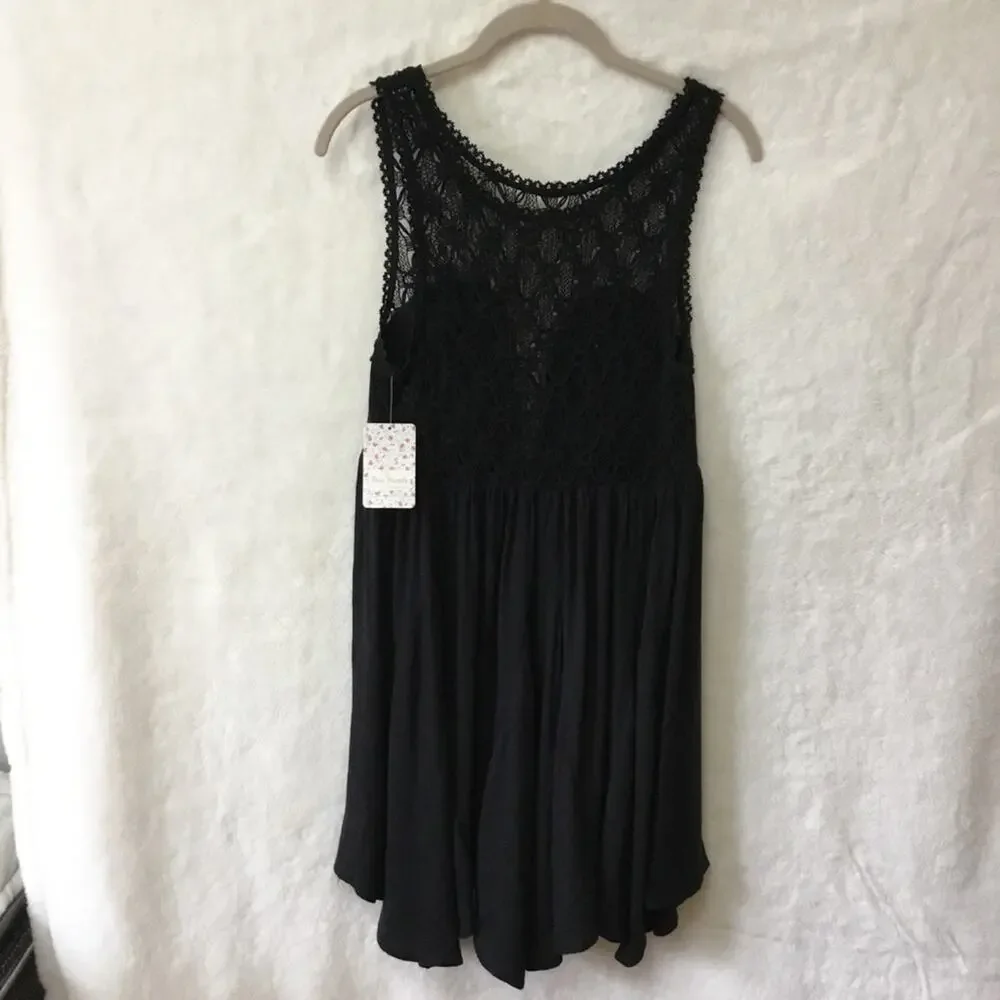 Free People Black Crochet Sleeveless Mini Dress - Picture 4 of 10